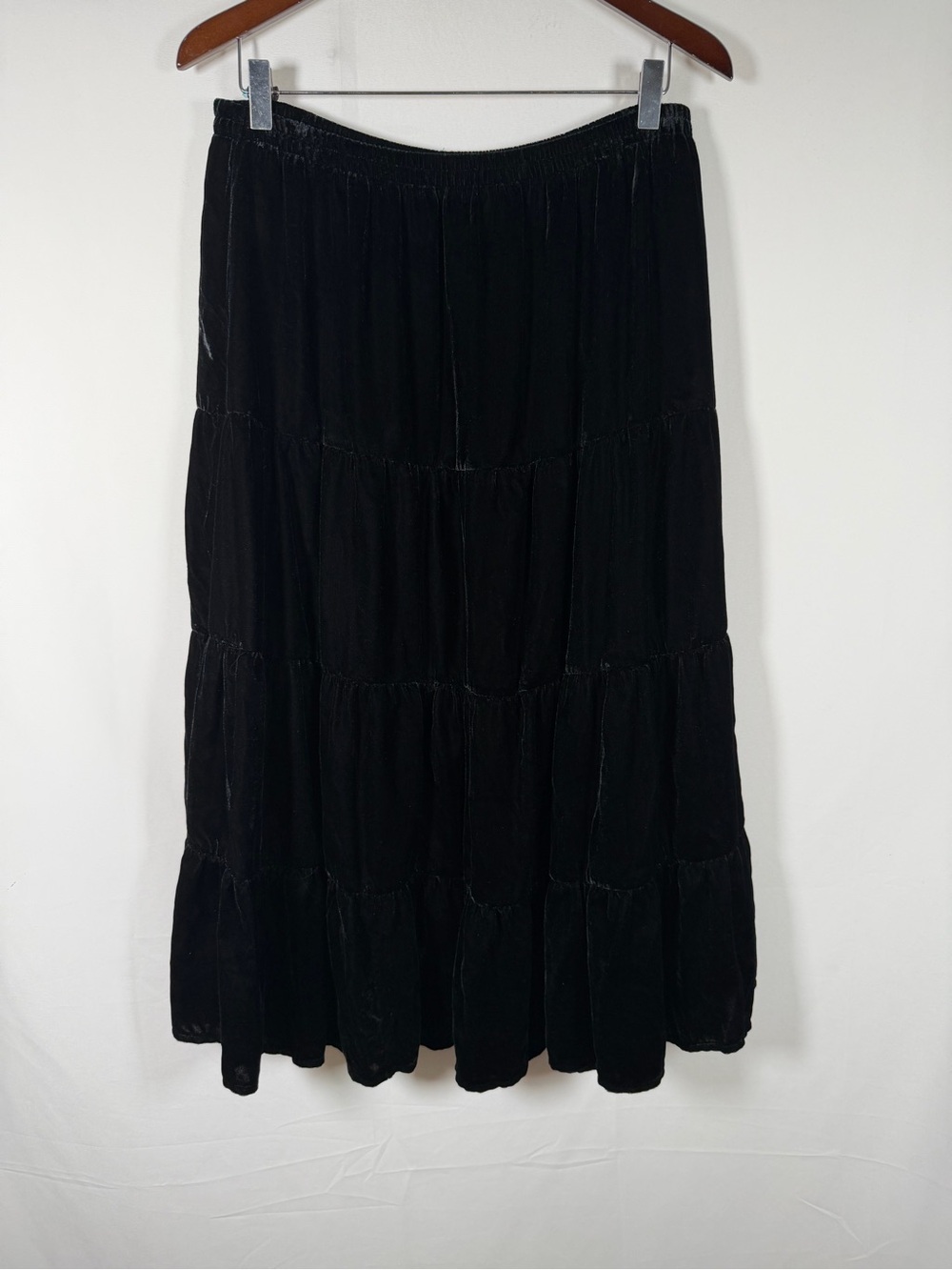 Vintage Black Tiered Velvet Maxi Skirt Whimsigoth, Witchy, Steampunk